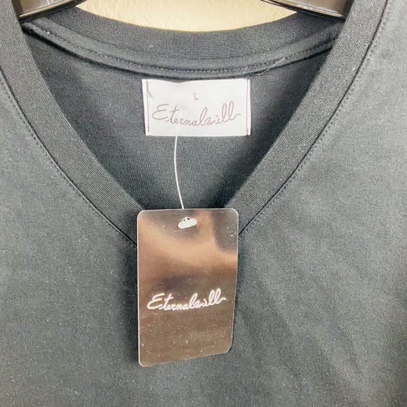 Eternal Will T-Shirt Womens V-neck Hand Painted Flowers Black Large NWT Tshirt - Picture 4 of 6